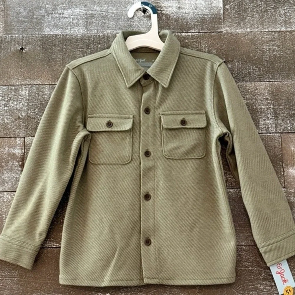 Cat & Jack Boys Olive Green Long Sleeve Button Down Shirt Jacket Shacket Size 2T